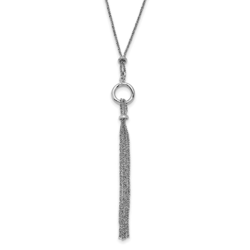 Sterling Silver Rhodium-Plated Tassel W/1.5In Ext. Necklace