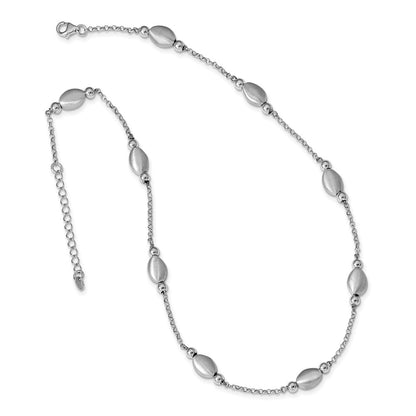 Sterling Silver Rhod-Plated Polished/ Satin W/1.5In Ext. Necklace
