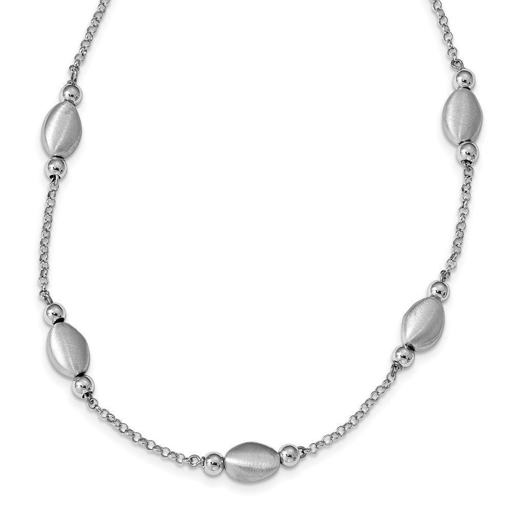 Sterling Silver Rhod-Plated Polished/ Satin W/1.5In Ext. Necklace
