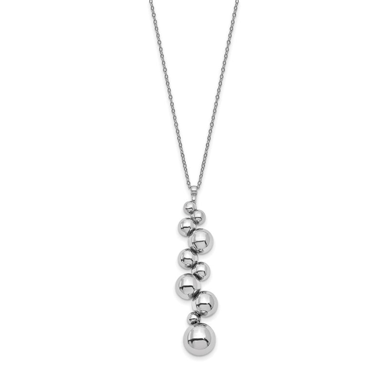 Sterling Silver Polished Beaded Dangle W/1.25In Ext. Necklace