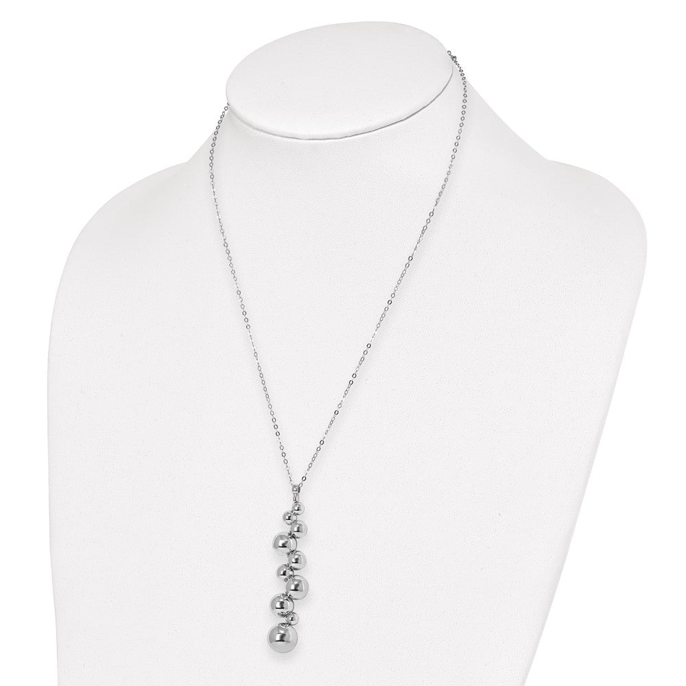 Sterling Silver Polished Beaded Dangle W/1.25In Ext. Necklace