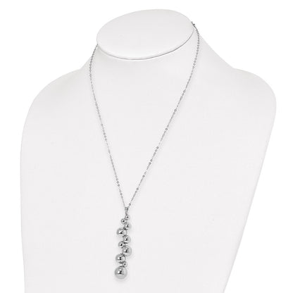 Sterling Silver Polished Beaded Dangle W/1.25In Ext. Necklace