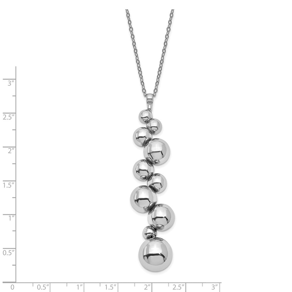 Sterling Silver Polished Beaded Dangle W/1.25In Ext. Necklace