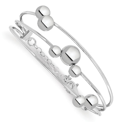 7 Inch Sterling Silver Polished Beaded Bangle W/2In Ext. Bracelet