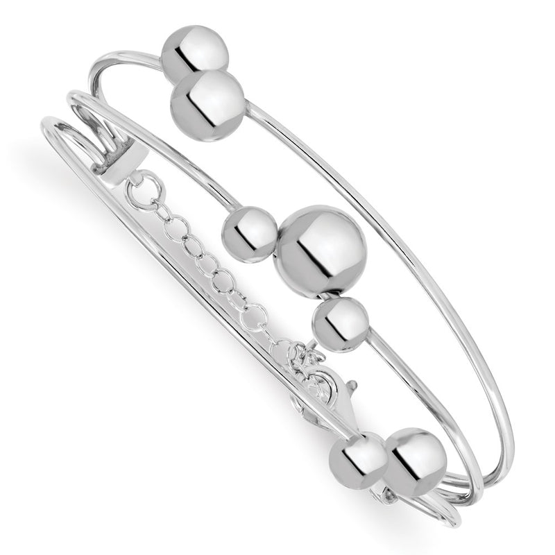 7 Inch Sterling Silver Polished Beaded Bangle W/2In Ext. Bracelet
