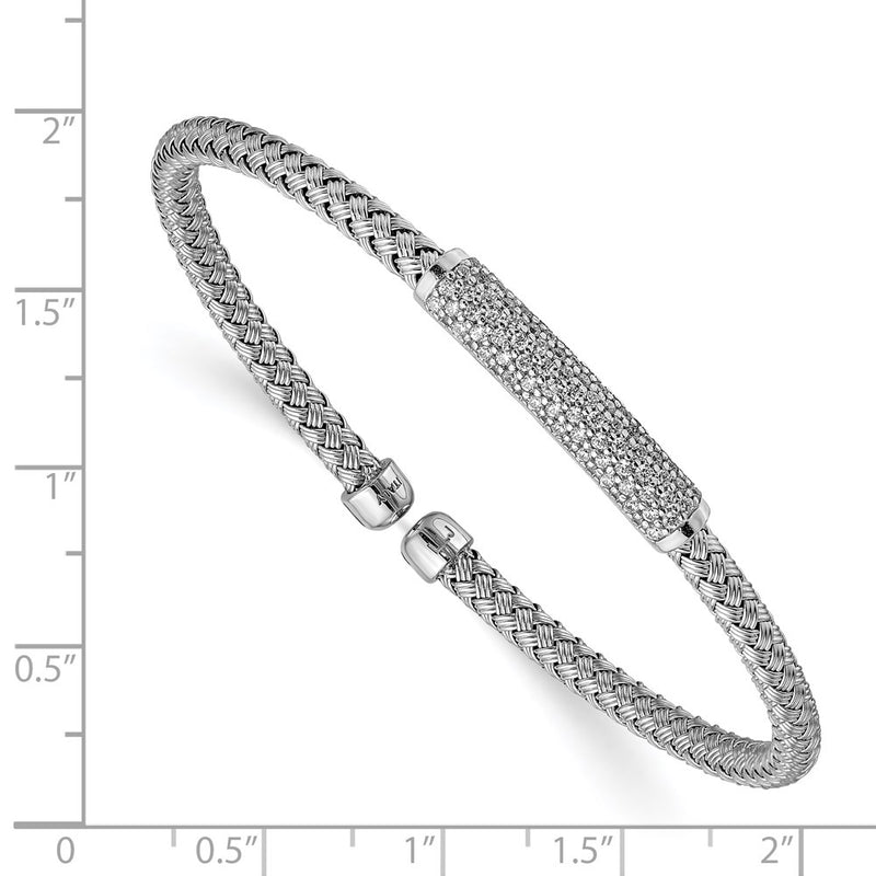 Sterling Silver Rhod Plat Polished Cz Woven Flexible Cuff