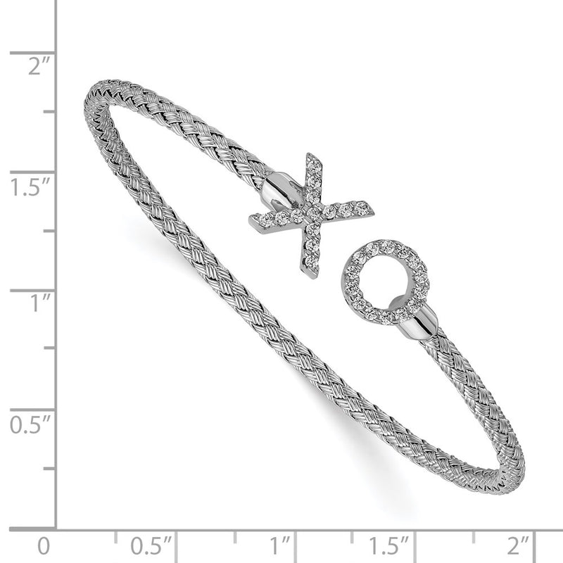 Sterling Silver Rhod Plat Polished Cz X & O Woven Flexible Cuff
