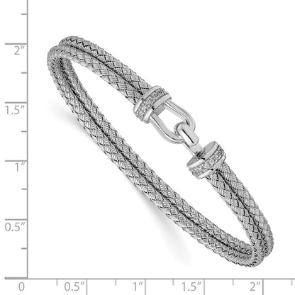 Sterling Silver Rhod Plat Polished Cz Double Woven Flexible Cuff