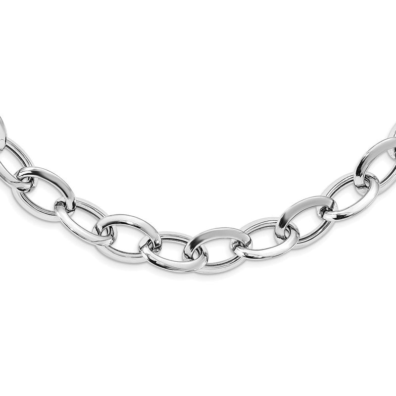 Sterling Silver Rhodium Plated Polished Fancy Link Necklace