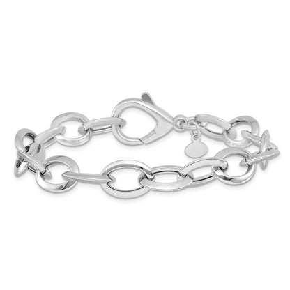 Sterling Silver Rhodium Plated Polished Fancy Link Bracelet