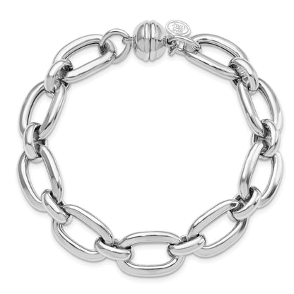 Sterling Silver Rhodium Plated Polished Fancy Link Bracelet