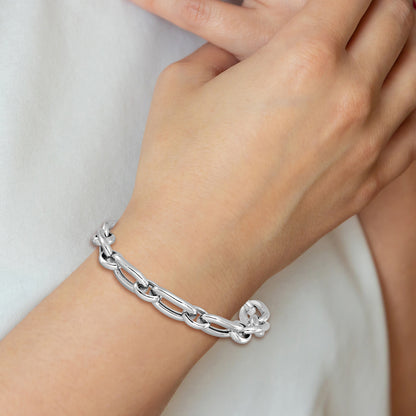 Sterling Silver Rhodium Plated Polished Fancy Link Bracelet
