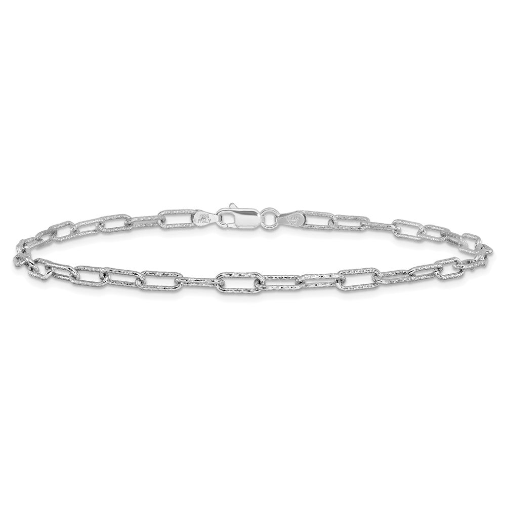 Sterling Silver Rhodium-Plated Polished Textured Link Chain Anklet