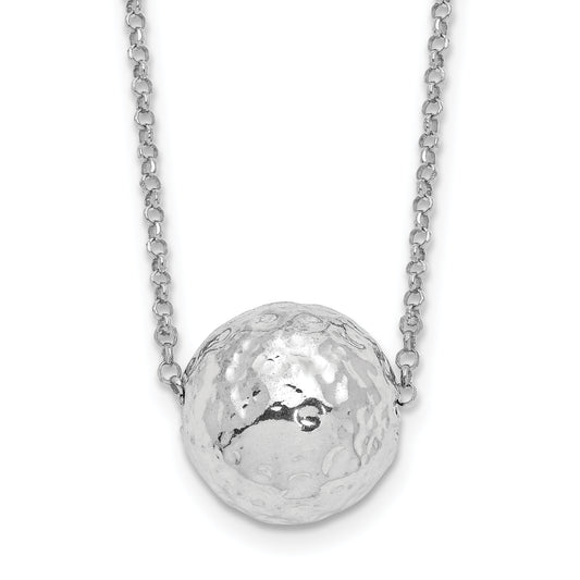 Sterling Silver Rh Plat Polish/Hammered 2In Ext. Necklace