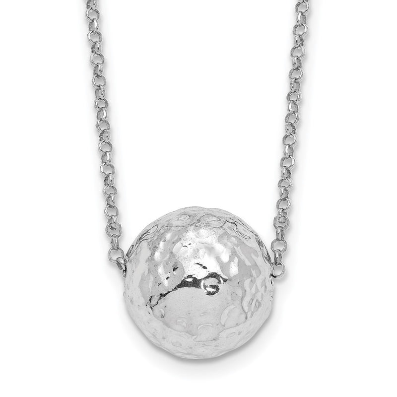 Sterling Silver Rh Plat Polish/Hammered 2In Ext. Necklace