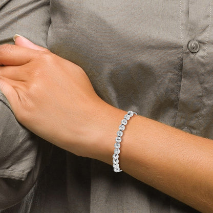Sterling Silver Rh Plated Hammered Beaded Adj. Bracelet