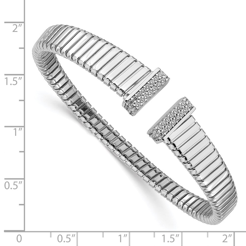 Sterling Silver Rhodium Plated Cz Polished Bangle