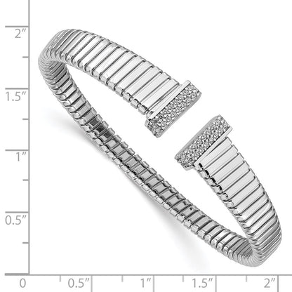 Sterling Silver Rhodium Plated Cz Polished Bangle