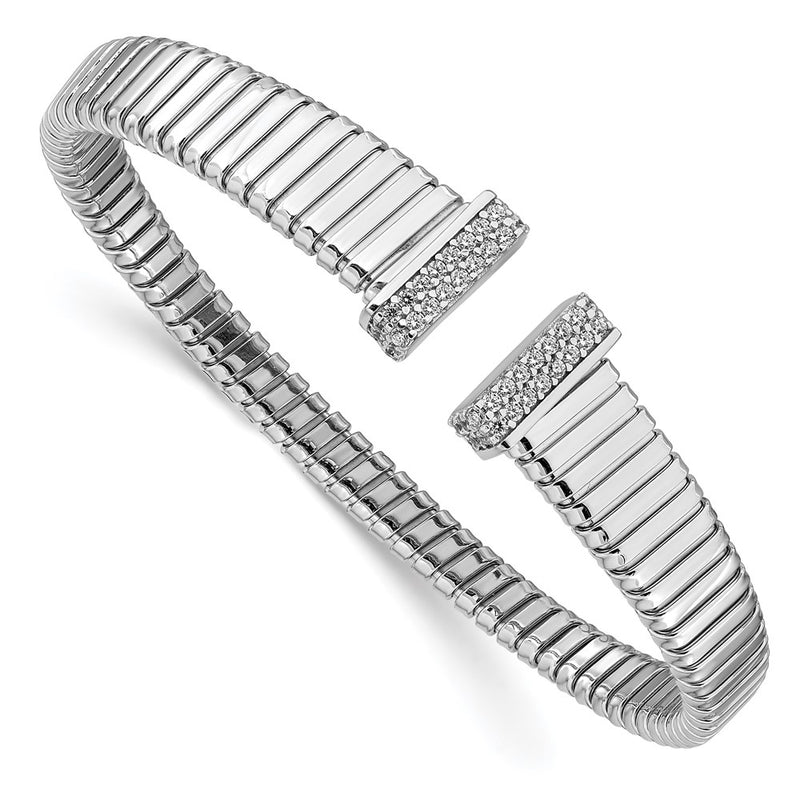 Sterling Silver Rhodium Plated Cz Polished Bangle