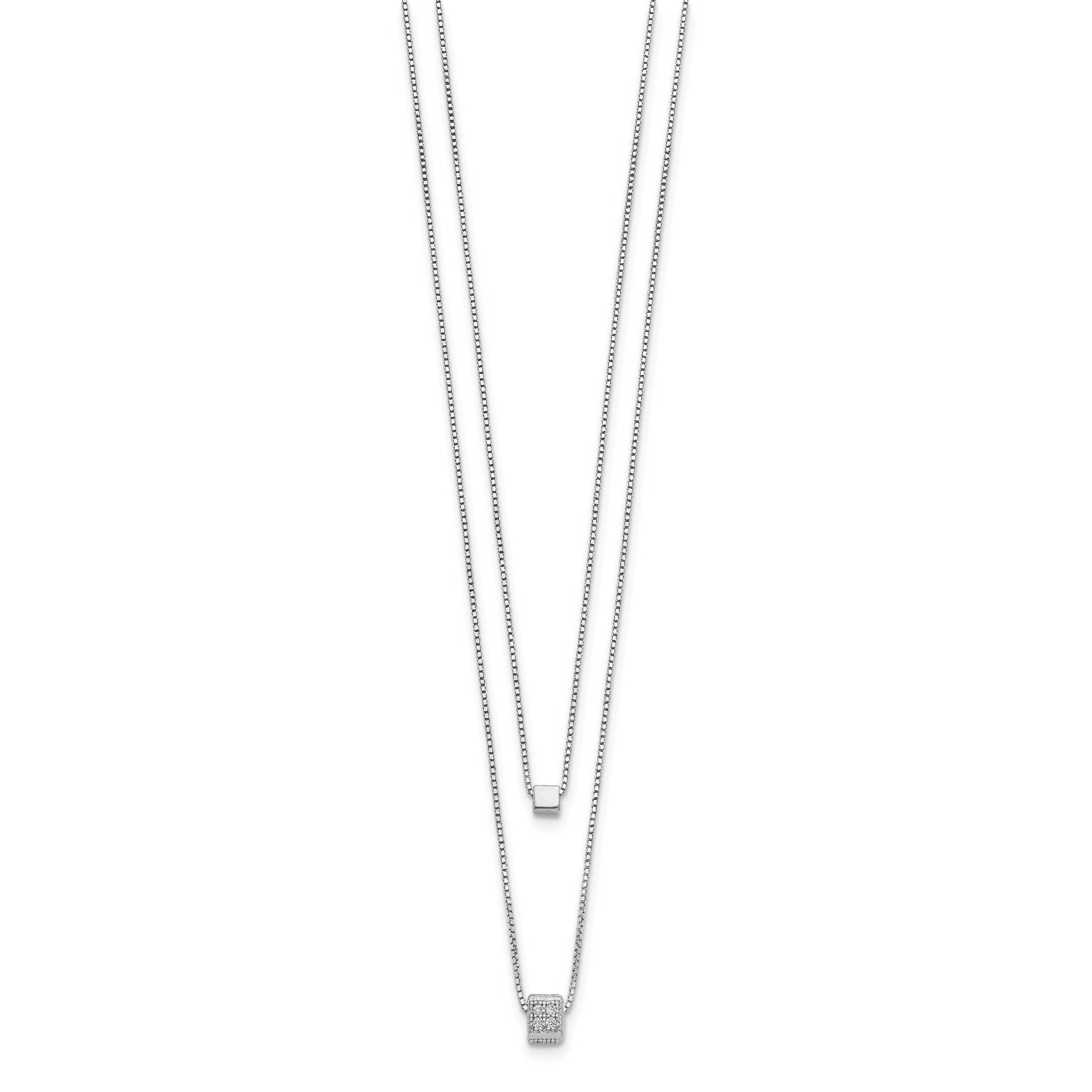 Sterling Silver Rh Plated Cz Multi Strand W/ 2In Necklace