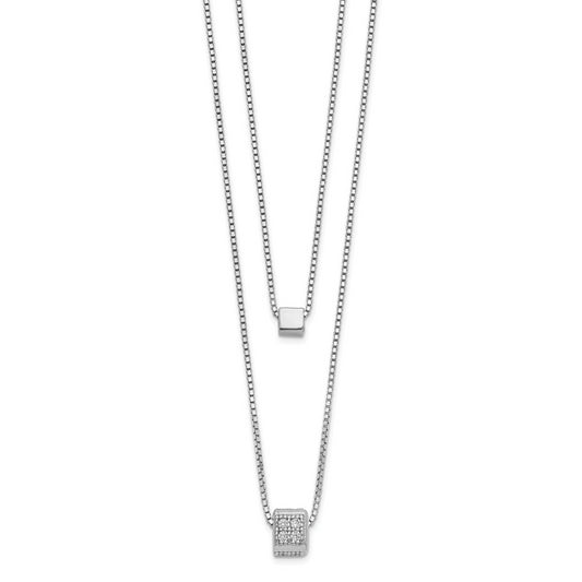 Sterling Silver Rh Plated Cz Multi Strand W/ 2In Necklace