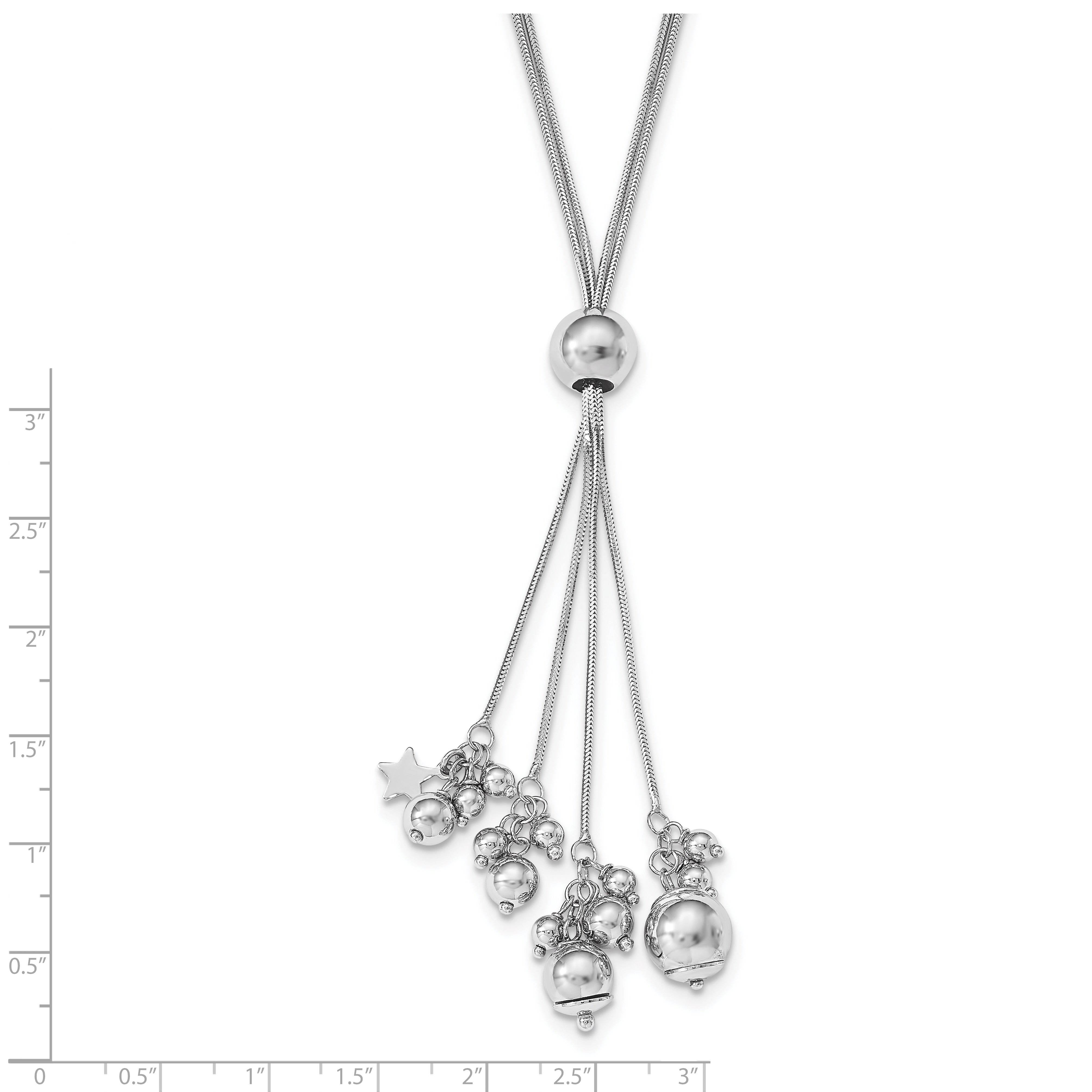 Sterling Silver Rhodium Plated Beaded Adjustable Necklace