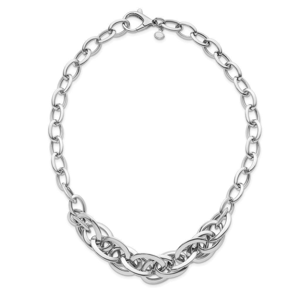 Sterling Silver Rhodium Plated Polished Fancy Link Necklace