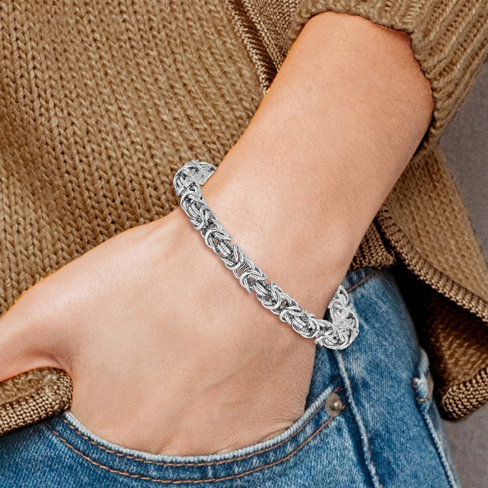 Sterling Silver Rhodium Plated W/ .5In Ext Byzantine Bracelet