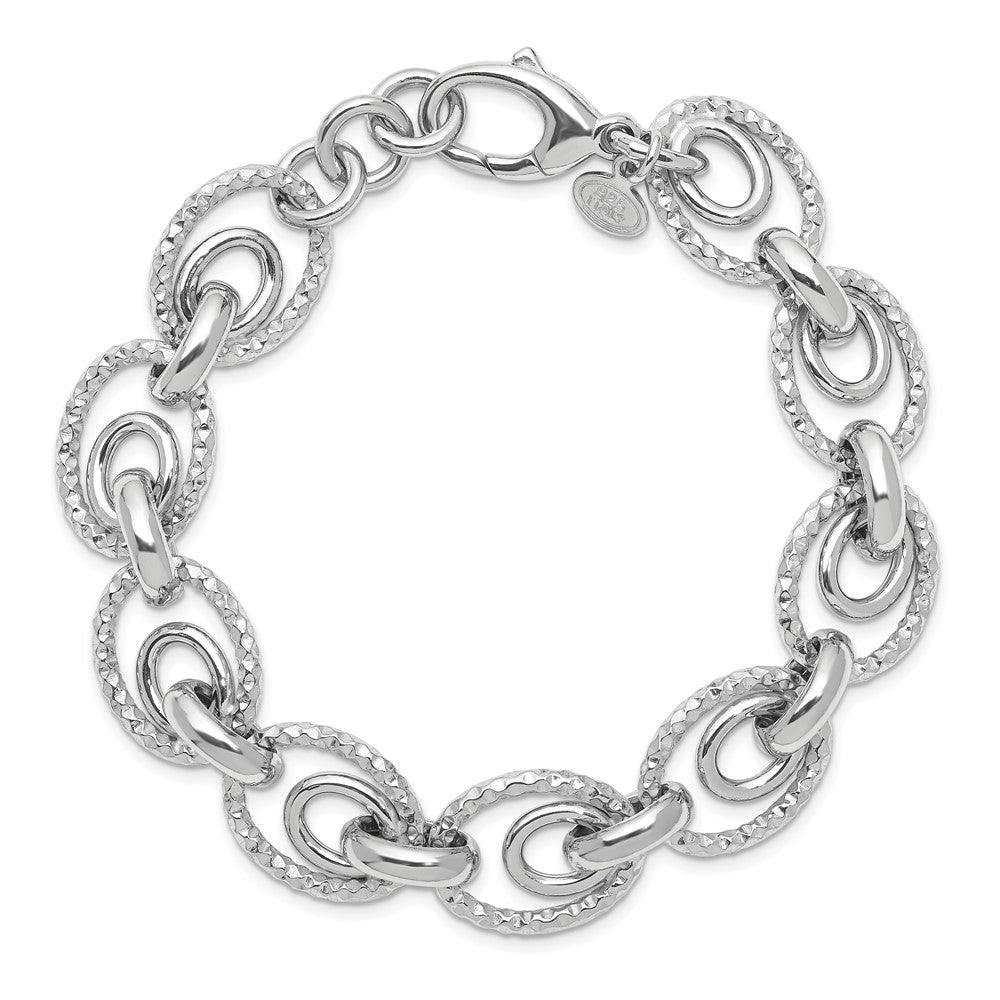 Sterling Silver Rhodium Plated D/C Polished W/ .5In Ext. Bracelet