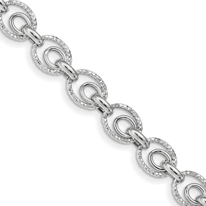 Sterling Silver Rhodium Plated D/C Polished W/ .5In Ext. Bracelet