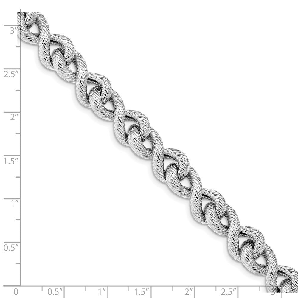 Sterling Silver Rhodium Plated Textured W/ .5In Ext. Bracelet