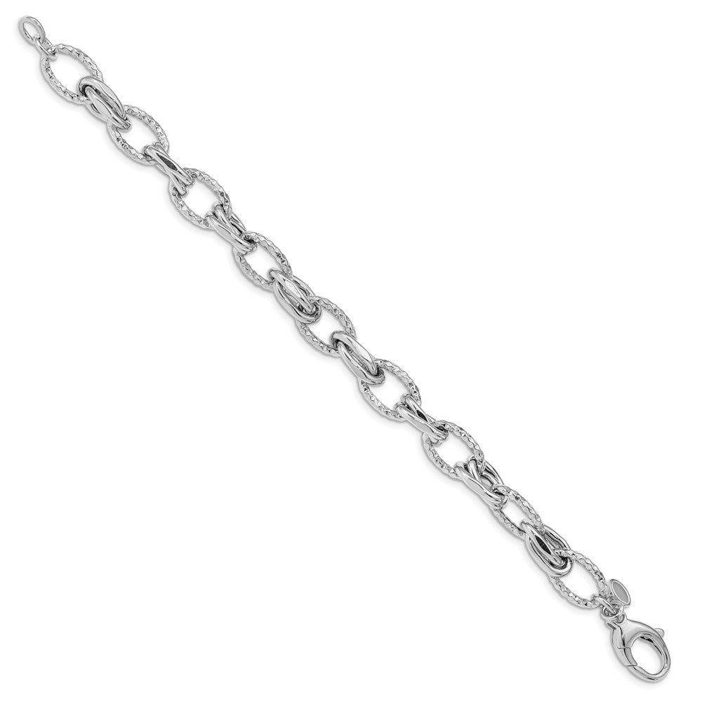 Sterling Silver Rhodium Plated D/C Polished W/ .5In Ext. Bracelet