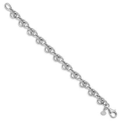 Sterling Silver Rhodium Plated Polished Fancy Link Bracelet