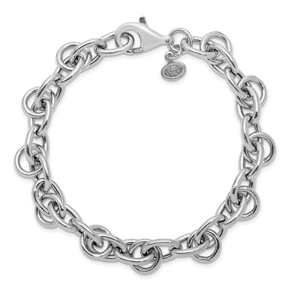 Sterling Silver Rhodium Plated Polished Fancy Link Bracelet
