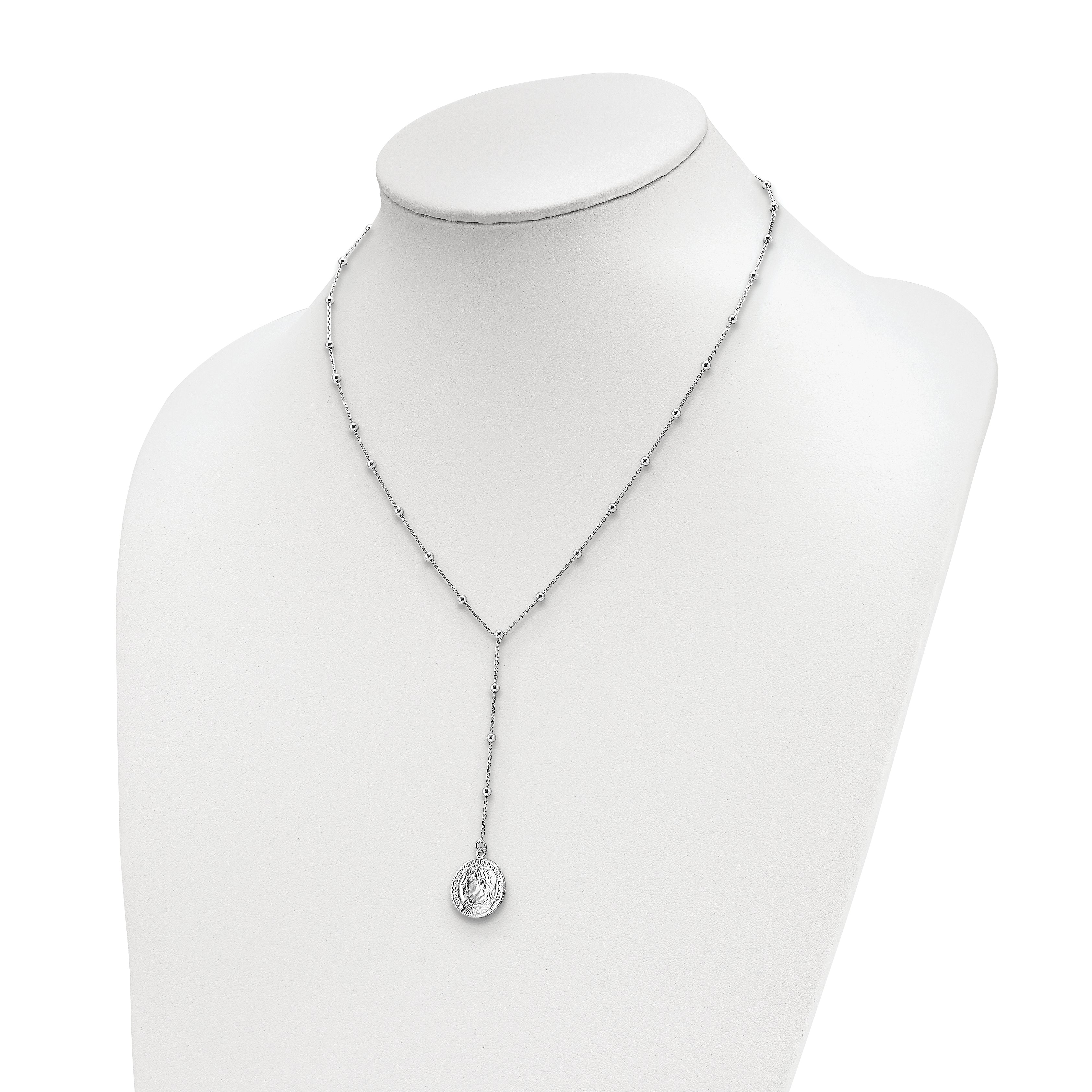 Sterling Silver Rhod Plated Roman Coin Y Drop In Ext. Necklace