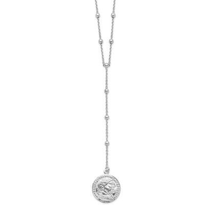 Sterling Silver Rhod Plated Roman Coin Y Drop In Ext. Necklace