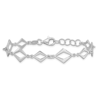 Sterling Silver Rhodium Plated Polished W/ .75In Ext Bracelet