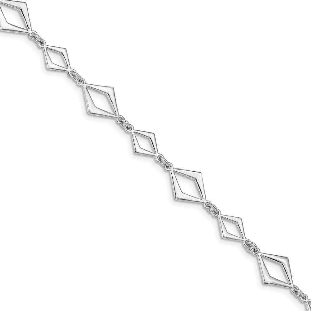 Sterling Silver Rhodium Plated Polished W/ .75In Ext Bracelet