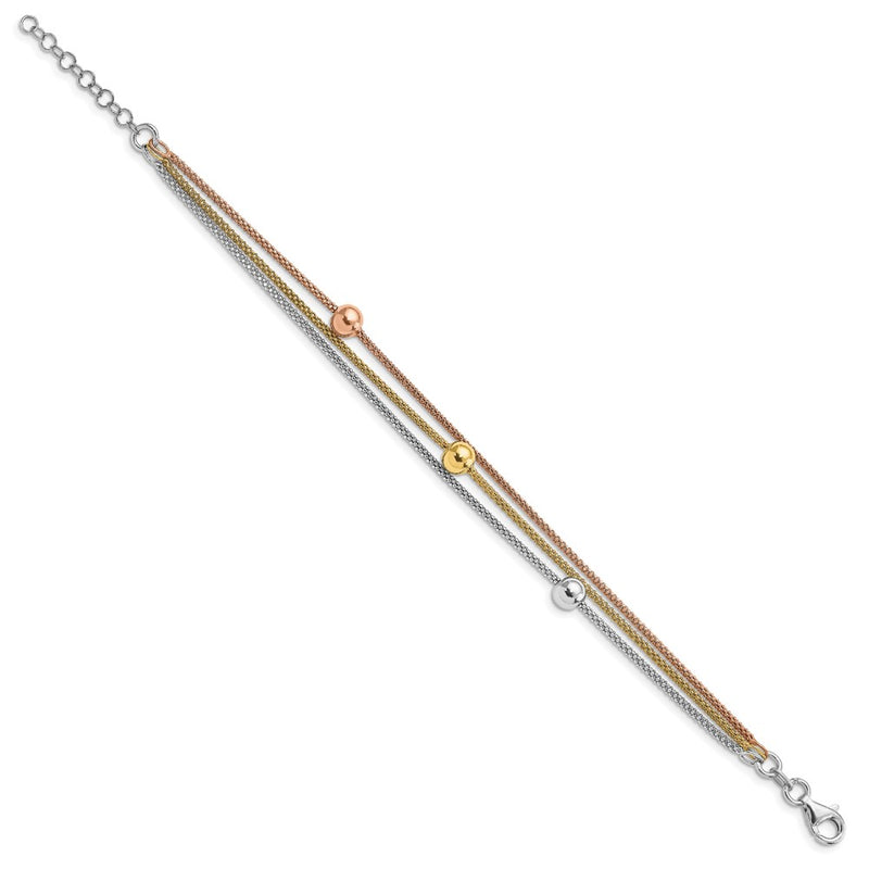 Sterling Silver Rose & Yellow Gold Plated W/ 1In Ext Bracelet