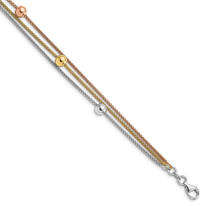 Sterling Silver Rose & Yellow Gold Plated W/ 1In Ext Bracelet
