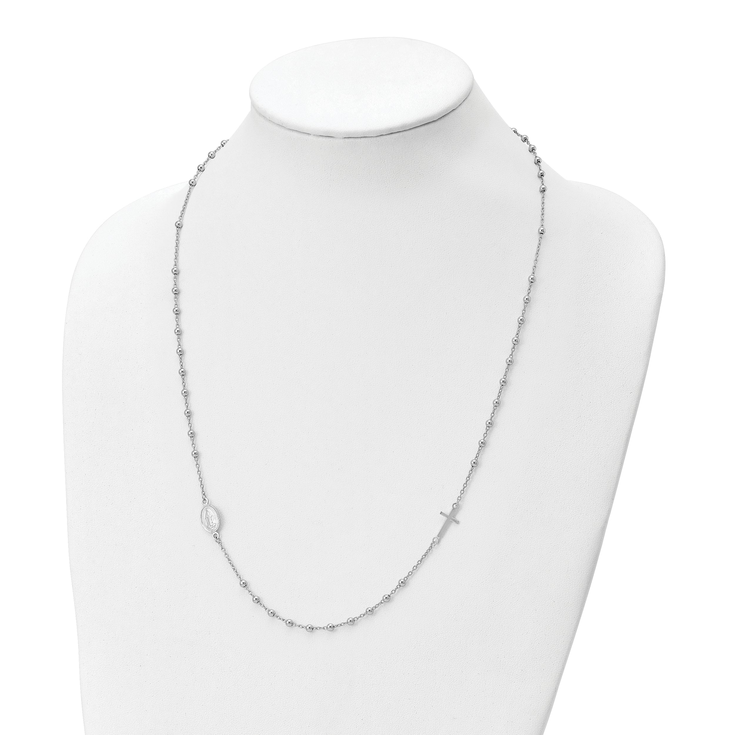 Sterling Silver Rhod Pl Cross And Miraculous Medal Necklace