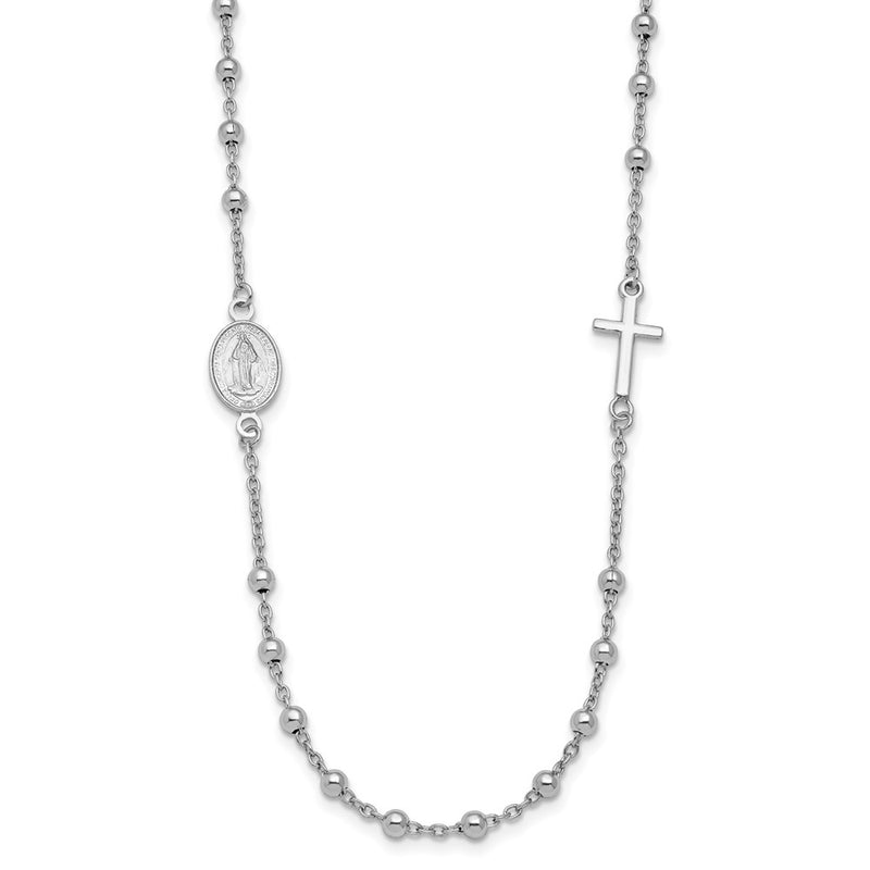 Sterling Silver Rhod Pl Cross And Miraculous Medal Necklace