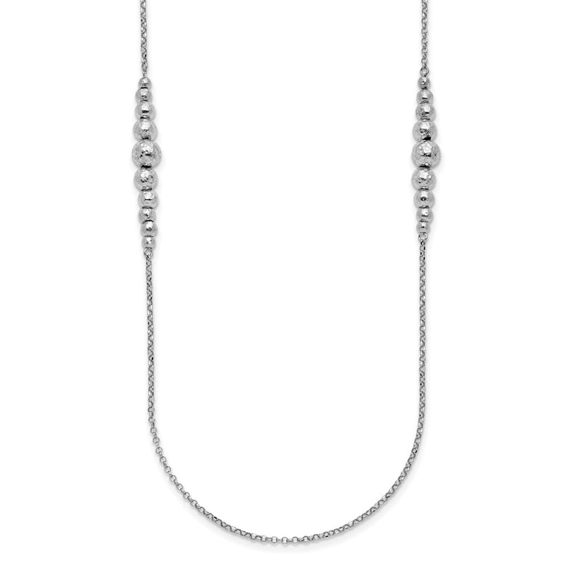 Sterling Silver Rhodium Plated Polished Hammered Bead Necklace