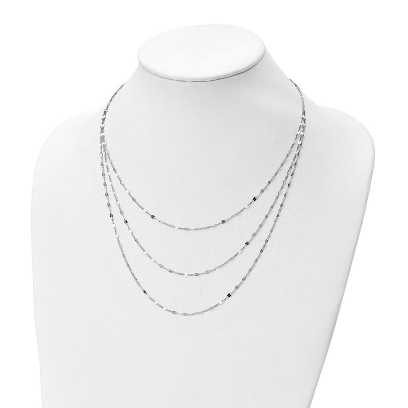Sterling Silver Rhodium Plated Polished Multi Strand Necklace