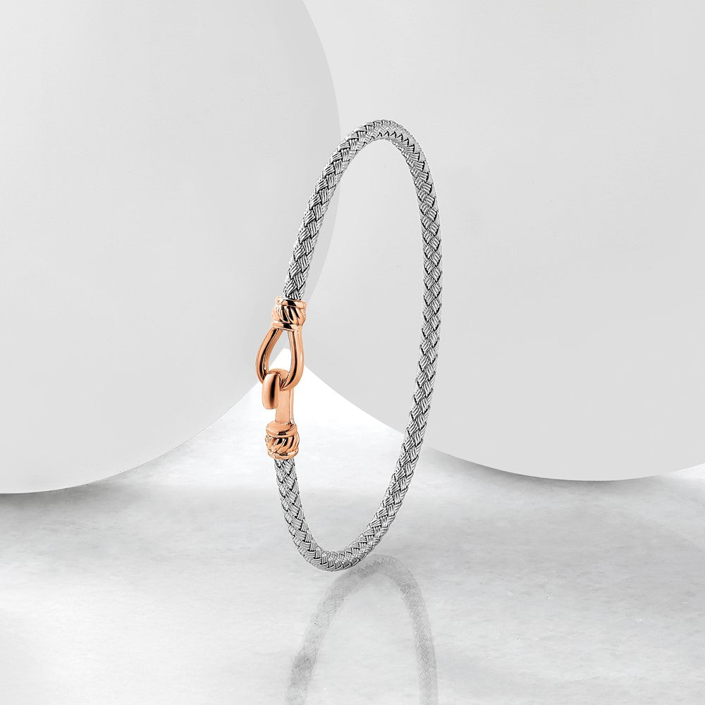 Rose Plated Sterling Silver Rh & Gold Flexible Cuff