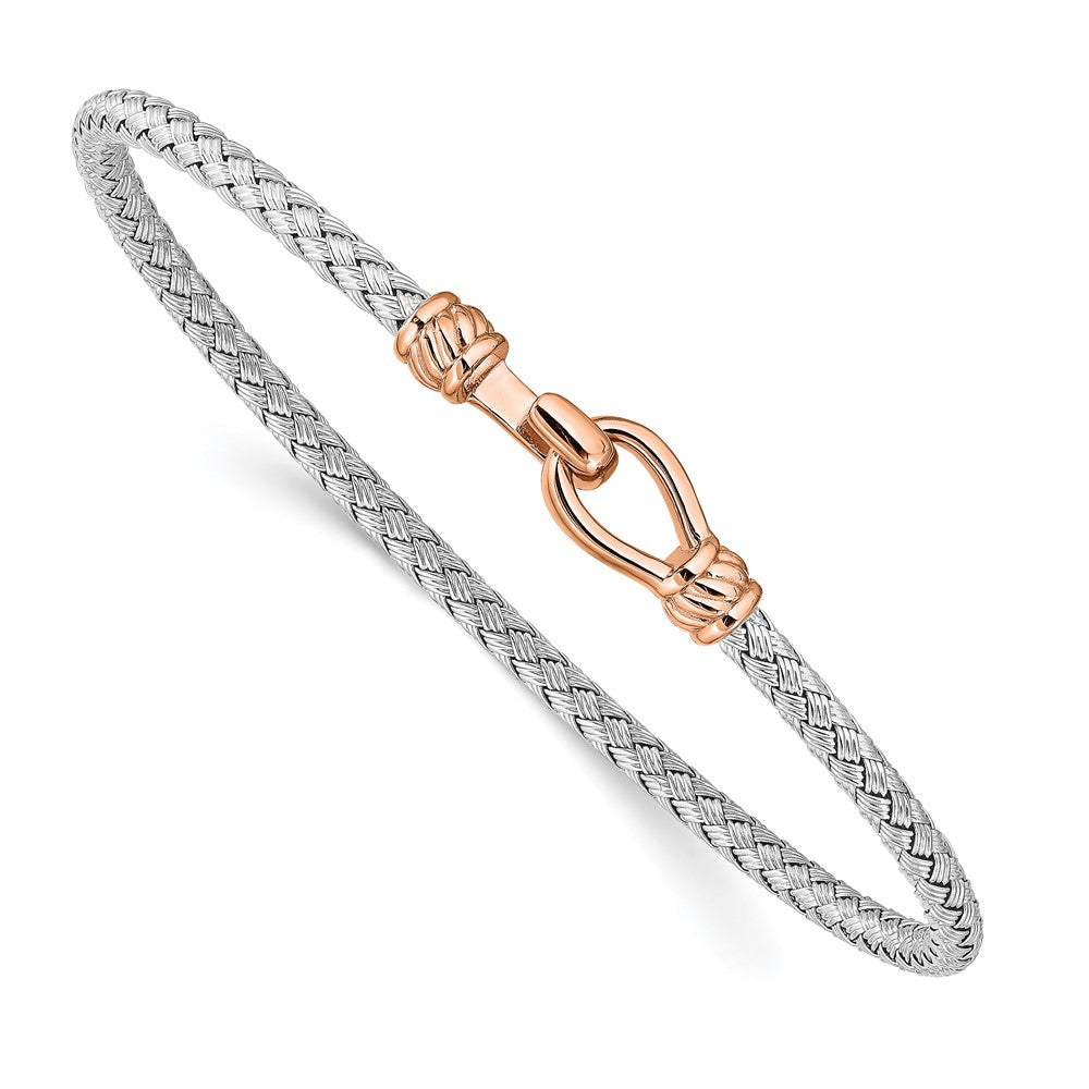 Rose Plated Sterling Silver Rh & Gold Flexible Cuff