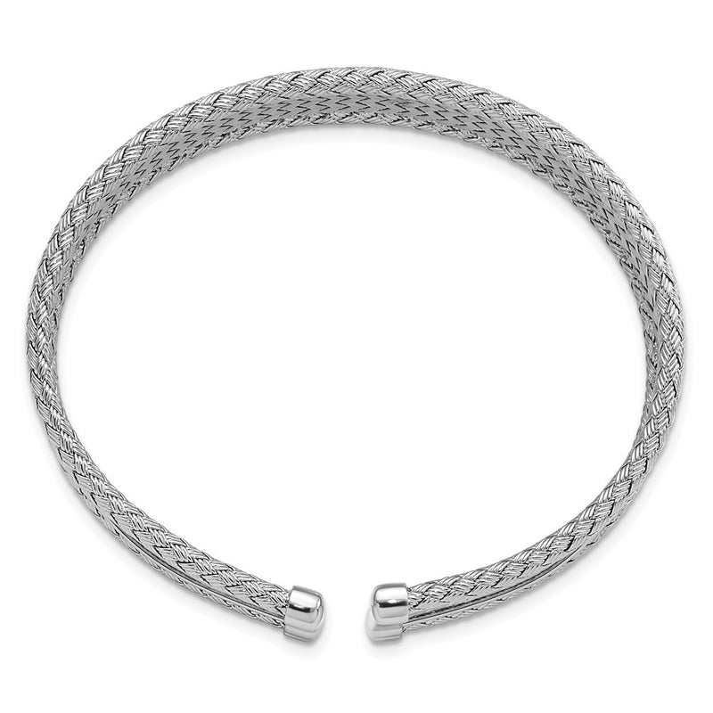Sterling Silver Rh Plated Polished Flexible Cuff