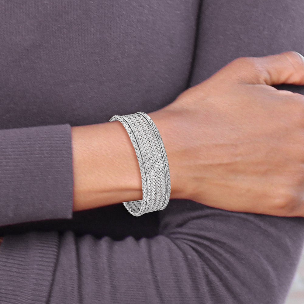 Sterling Silver Rh Plated Polished Flexible Cuff