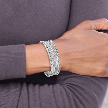 Sterling Silver Rh Plated Polished Flexible Cuff