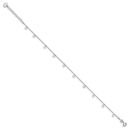 Sterling Silver Rhodium Plated w/1.25 in Ext. Crystal Anklet